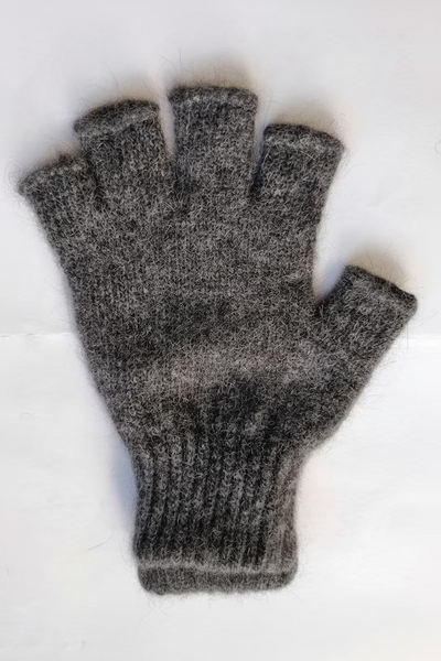 Gray knit gloves on a white background