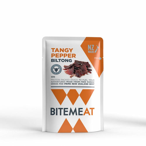BiteMeAT tangy pepper biltong packaging on a white background