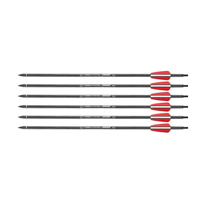 Set of five arrows with red fletchings on a white background
