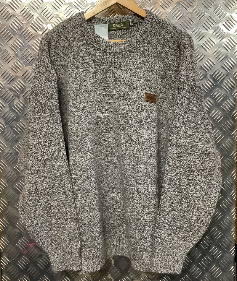 A grey Ironbark Pure New Zealand Wool Fisherknit Rib Crew Neck Jersey.