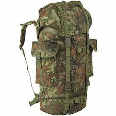 Camouflage backpack on a white background
