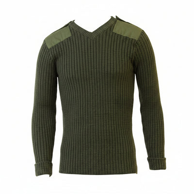 Green ribbed sweater on a white background