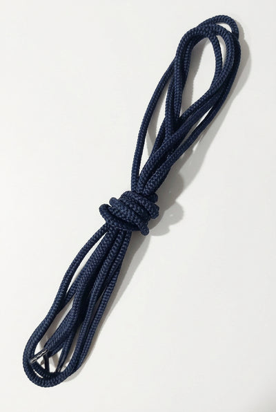 Black shoelace on a blue background