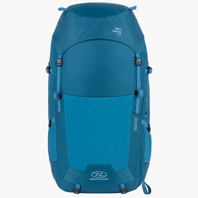 Blue backpack with visible branding on a white background