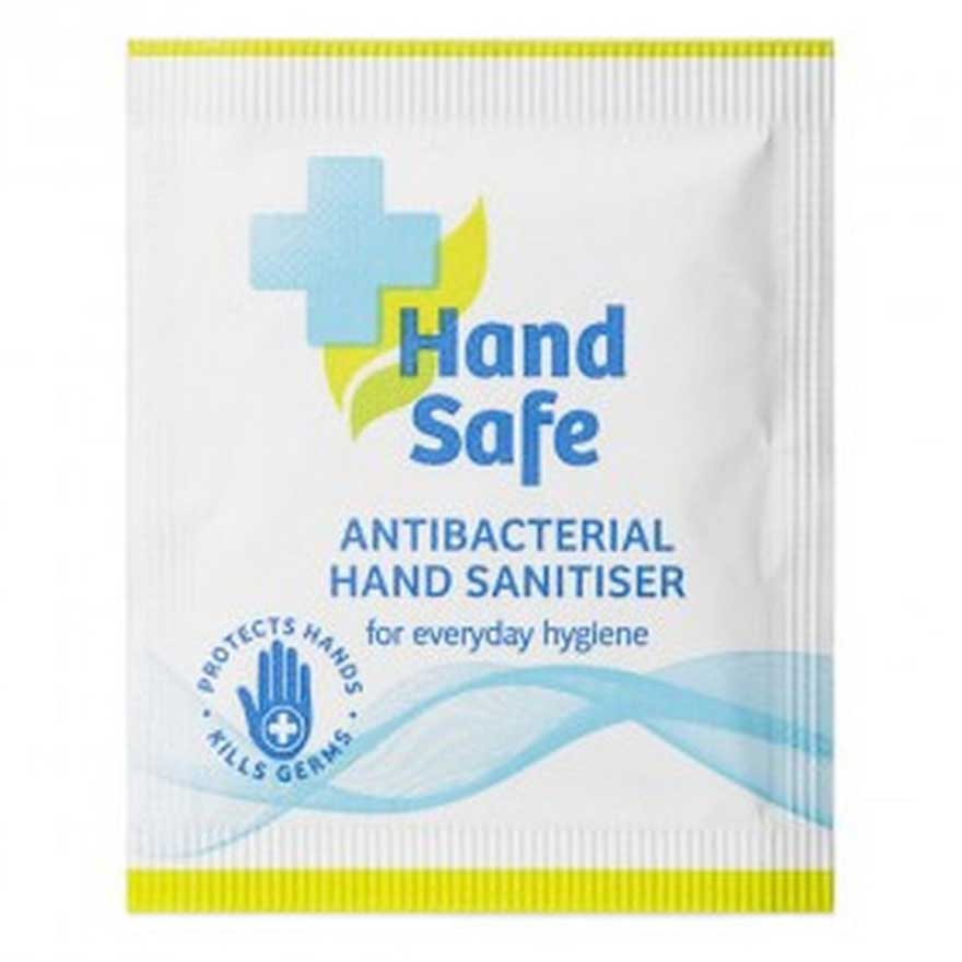 Hand Safe antibacterial hand sanitizer packet on a white background