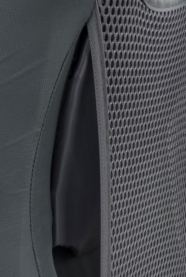 Close-up of a gray textured fabric with a zipper