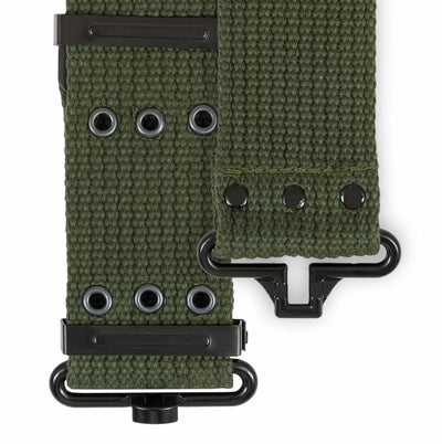 Green tactical strap with black hardware on a white background