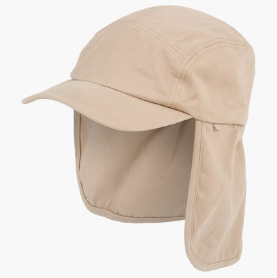 Beige cap with neck flap on a white background