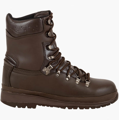Brown leather boot with laces on a white background