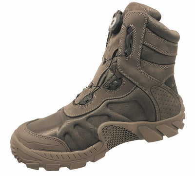Brown tactical boot on a white background