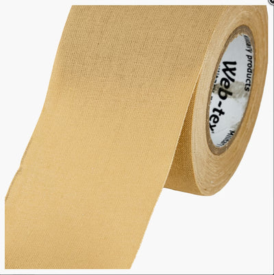 Roll of beige tape with 'Web-textiles' branding on a white background