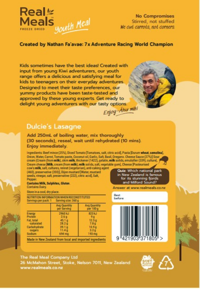 Real Meals Dulcies Lasagne      Youth Meal