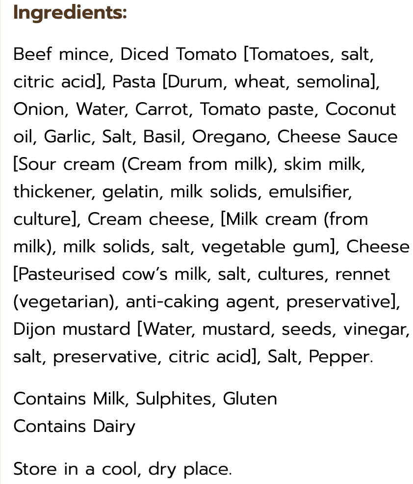 Real Meals Dulcies Lasagne Youth Meal