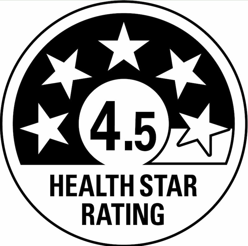 Health star rating system with 4.5 stars on a black background