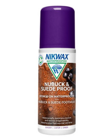 A bottle of Nikwax Nubuck & Suede Proof Sponge On Waterproofing for nubuck and suede footwear.