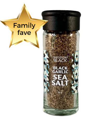 Neudorf Black Garlic Sea Salt 80gm shaker jar