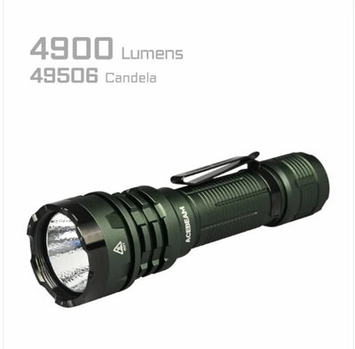 Green flashlight with Acebeam branding on a white background