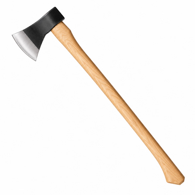 Wooden axe with a black head on a white background