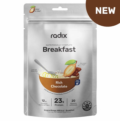 Radix Rich Chocolate breakfast package on a white background