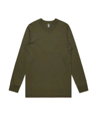A long sleeve army green T-shirt with a round neckline, cuffed sleeves, and a regular fit.