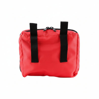 Red bag with black straps on a white background