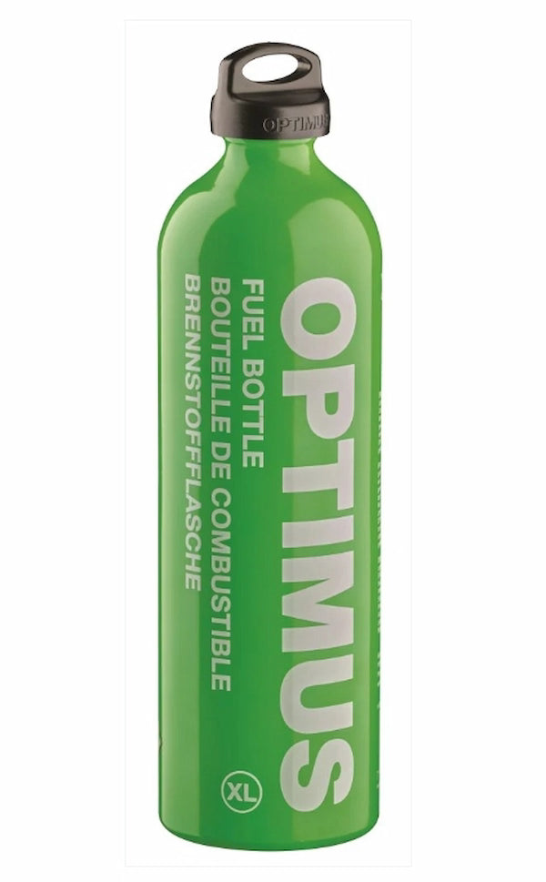 Green Optimus fuel bottle with black cap on a white background