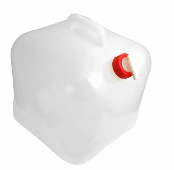 White plastic container with a red valve on a white background