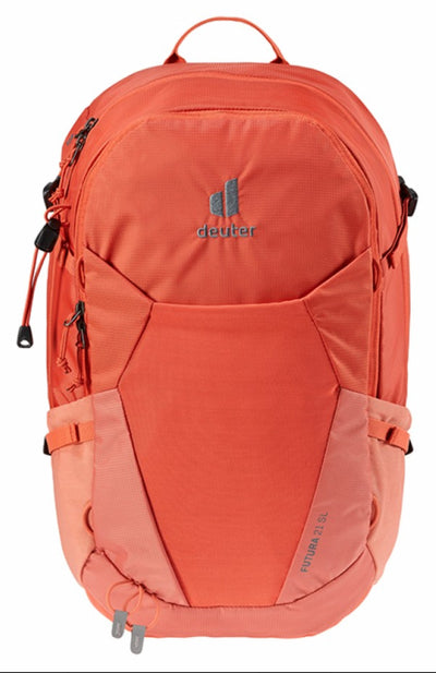 Orange backpack with Deuter logo on a white background