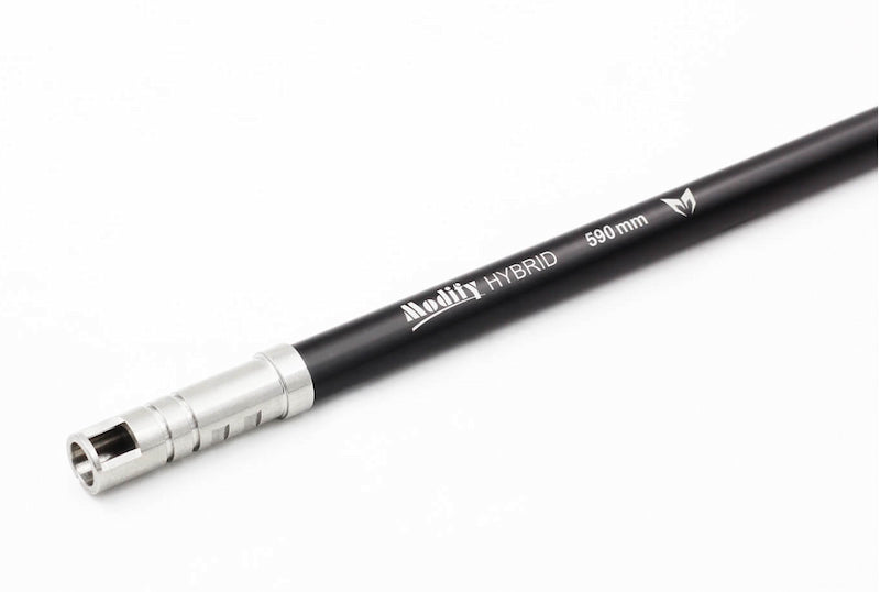 Black and silver cylindrical object with 'Modility Hybrid' branding on a white background