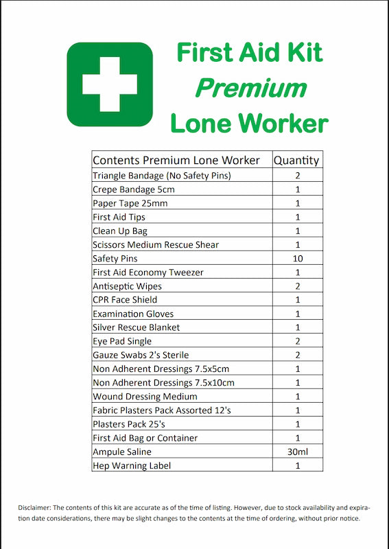 First aid Kit Premium Vehicle/Lone Worker in a hang bag