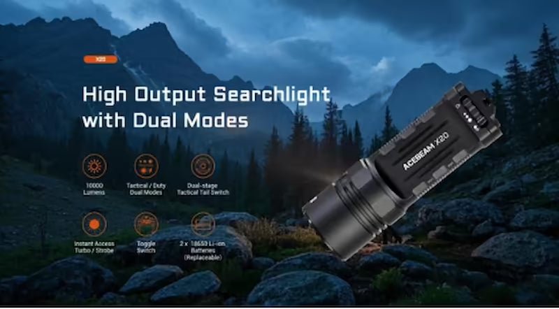 Acebeam X20 High Output Tactical Flashlight/Searchlight Dual Modes