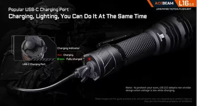 Acebeam L16 2.0 Compact 2100 lumen 670m Rechargeable Tactical Torch