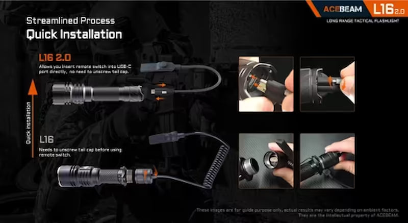 Acebeam L16 2.0 Compact 2100 lumen 670m Rechargeable Tactical Torch