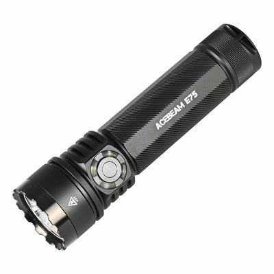 Black flashlight with 'Acebeam' branding on a white background