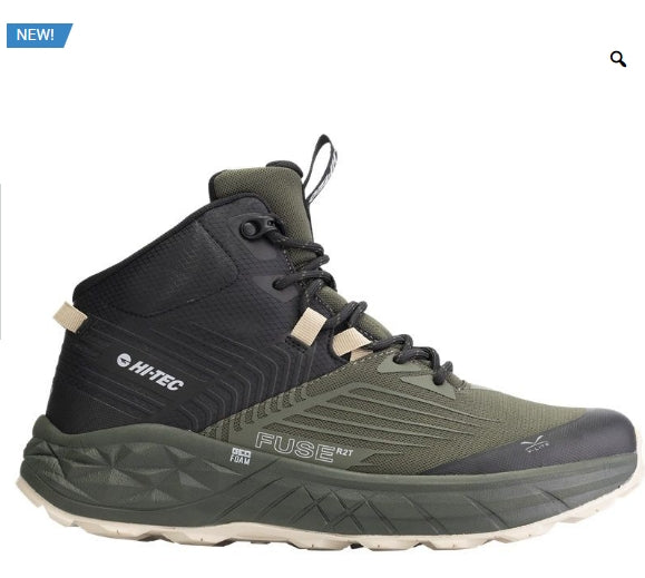 Hitec lightweight tramping boot, green with black trim, side view