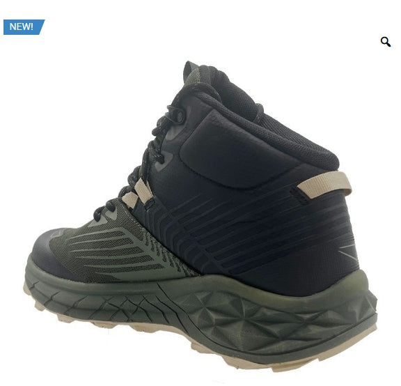 Hitec lightweight tramping boot, green with black trim, rear view