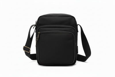 Black shoulder bag on a white background