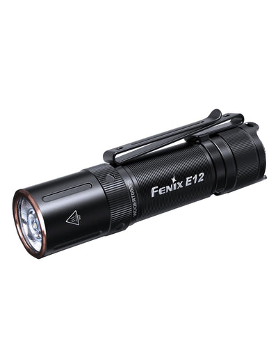 Fenix E12 flashlight on a white background