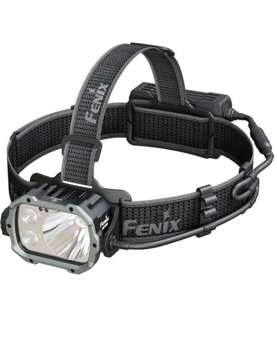 Black Fenix HP35 headlamp on a white background