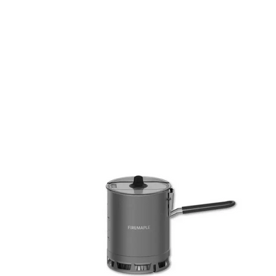 Gray portable stove with a black handle on a white background