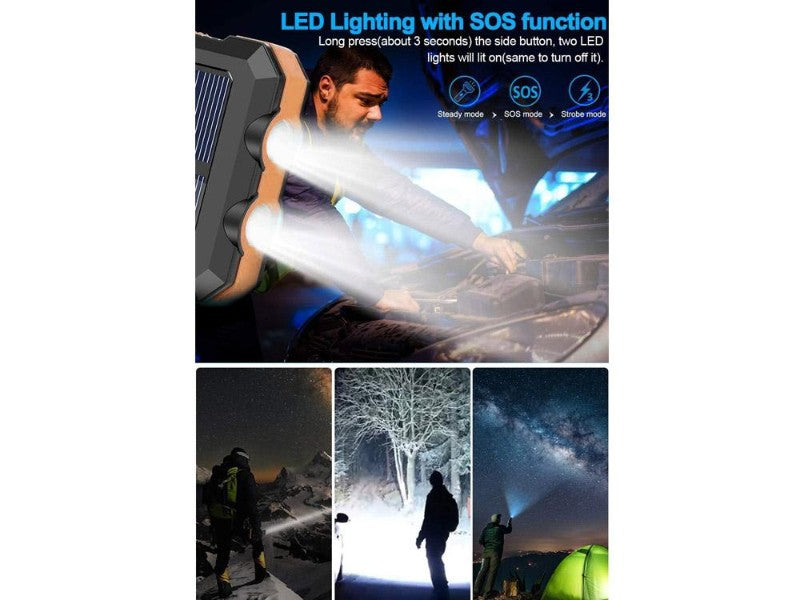 20000mAh Solar Power Bank Wireless Fast Charge, Waterproof, LED