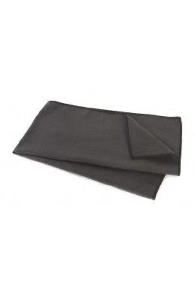 A grey micro fleece travel towel laid out flat.