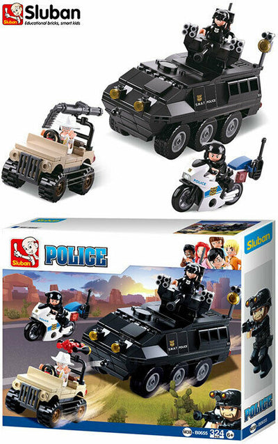 Sluban Armoured Riot Police Van, Motorcycle and Baddie Set - Last one save $10