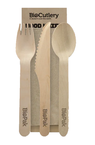 BioPak - Wood Knife, Fork, Spoon & Napkin Set
