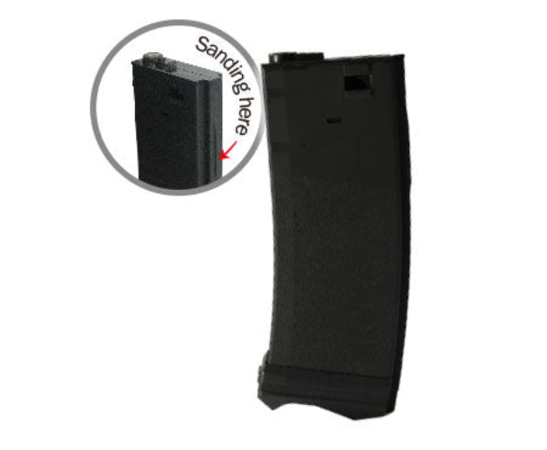 A black 190-round magazine for M16/M4 series airsoft guns with an inset showing the feeding mechanism.