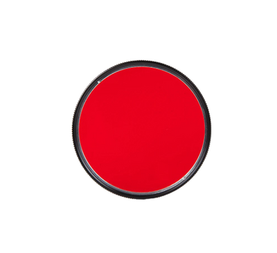 A red screw-on filter for torches, appearing circular and red in color with a metallic ring around the edge.