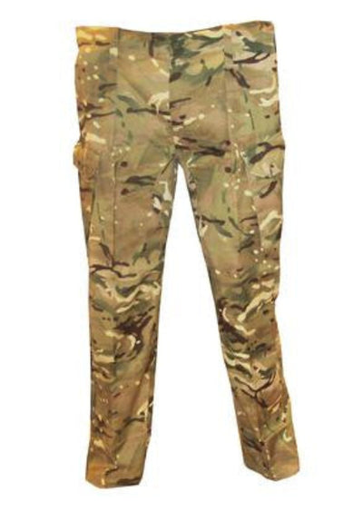 British Army MTP Combat Trousers in camouflage pattern, with multiple pockets and reinforced gusset.