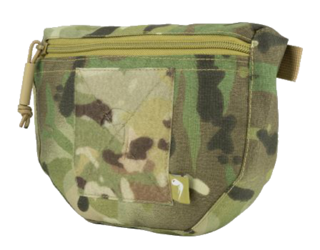 Camouflage pouch with a visible brand logo on a white background