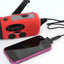 Red portable radio with a phone connected on a white background