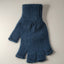Blue knitted fingerless glove on a light gray background
